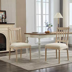 Chaises de salle à manger GDFStudio Guo en bois d'hévéa avec revêtement en lin, style moderne du milieu du siècle (Lot de 2)