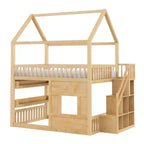 Whisen Letto a Capanna in Legno Full Size con Ripiano Incorporato, Costruzione Robusta, Spondine di Sicurezza