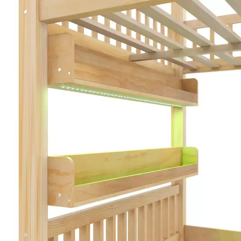 Whisen Letto a Capanna in Legno Full Size con Ripiano Incorporato, Costruzione Robusta, Spondine di Sicurezza