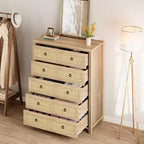 Cassettiera alta a 5 cassetti, Cassettiera in rattan, Cassettiera a 5 cassetti con armadio per vestiti, Organizer per cassetti per camera da letto, soggiorno, corridoio, rovere