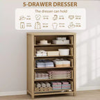Cassettiera alta a 5 cassetti, Cassettiera in rattan, Cassettiera a 5 cassetti con armadio per vestiti, Organizer per cassetti per camera da letto, soggiorno, corridoio, rovere