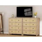 Cassettiera alta a 5 cassetti, Cassettiera in rattan, Cassettiera a 5 cassetti con armadio per vestiti, Organizer per cassetti per camera da letto, soggiorno, corridoio, rovere