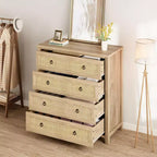 Cassettiera alta a 5 cassetti, Cassettiera in rattan, Cassettiera a 5 cassetti con armadio per vestiti, Organizer per cassetti per camera da letto, soggiorno, corridoio, rovere