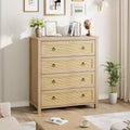 5 Drawer Tall Dresser, Rattan Dresser, 5 Chest of Drawers with Clothes Storage Cabinet, Drawer Organizer for Bedroom, Living Room, Hallway, Oak