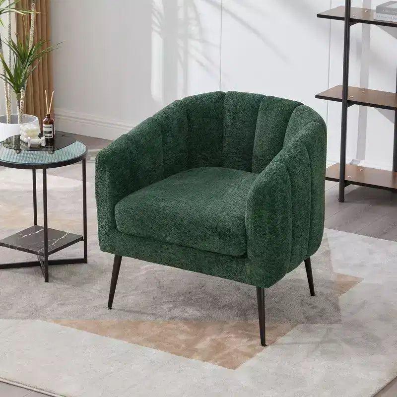 TUYOHW 30 Poltrona accent moderna con schienale trapuntato a canali, poltrona relax imbottita con gambe in metallo, comoda poltrona per soggiorno, camera da letto