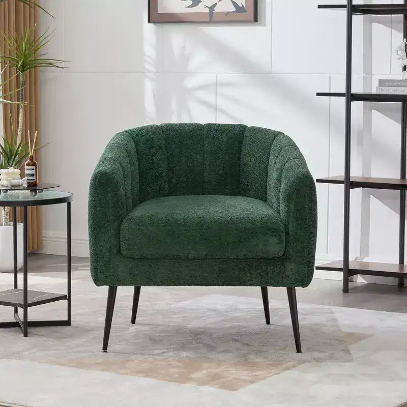 TUYOHW 30 Poltrona accent moderna con schienale trapuntato a canali, poltrona relax imbottita con gambe in metallo, comoda poltrona per soggiorno, camera da letto