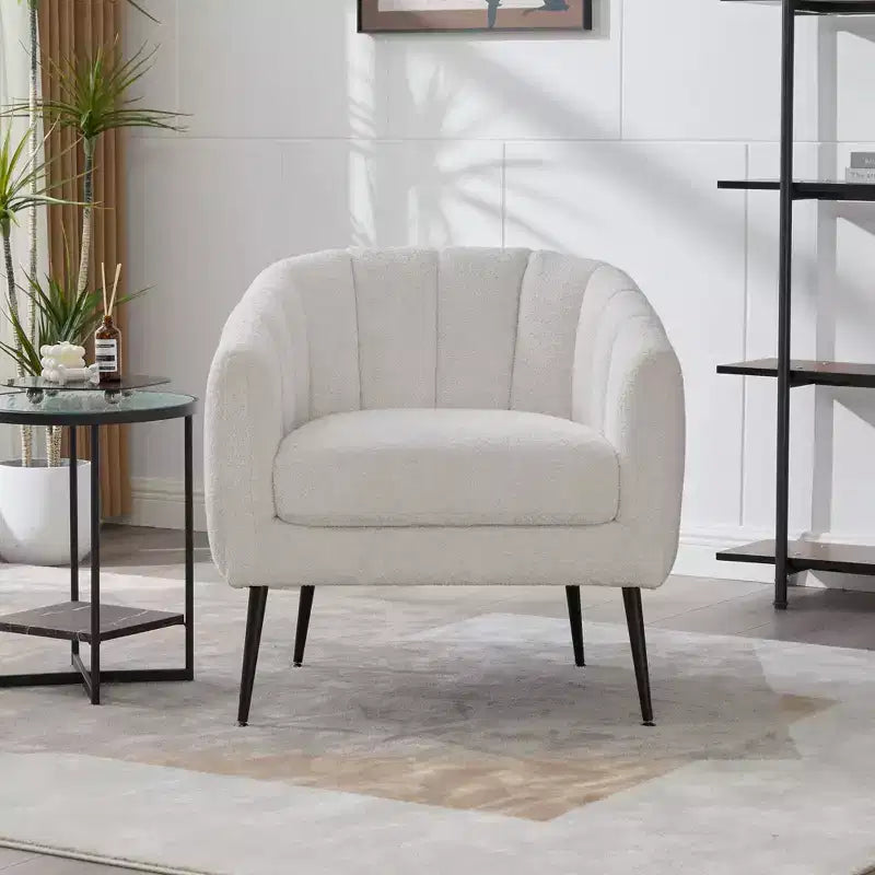 TUYOHW 30 Poltrona accent moderna con schienale trapuntato a canali, poltrona relax imbottita con gambe in metallo, comoda poltrona per soggiorno, camera da letto
