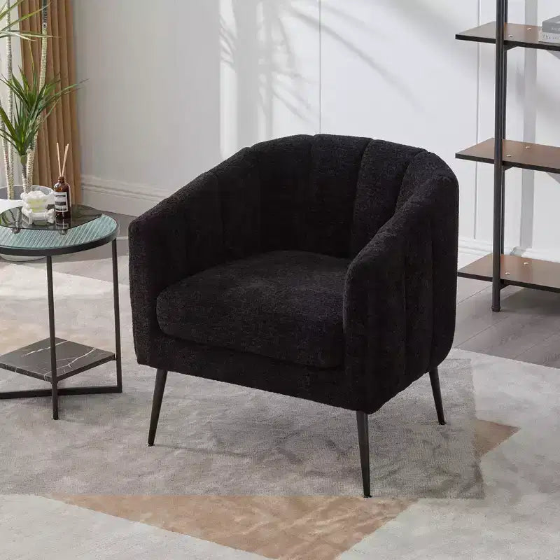 TUYOHW 30 Poltrona accent moderna con schienale trapuntato a canali, poltrona relax imbottita con gambe in metallo, comoda poltrona per soggiorno, camera da letto