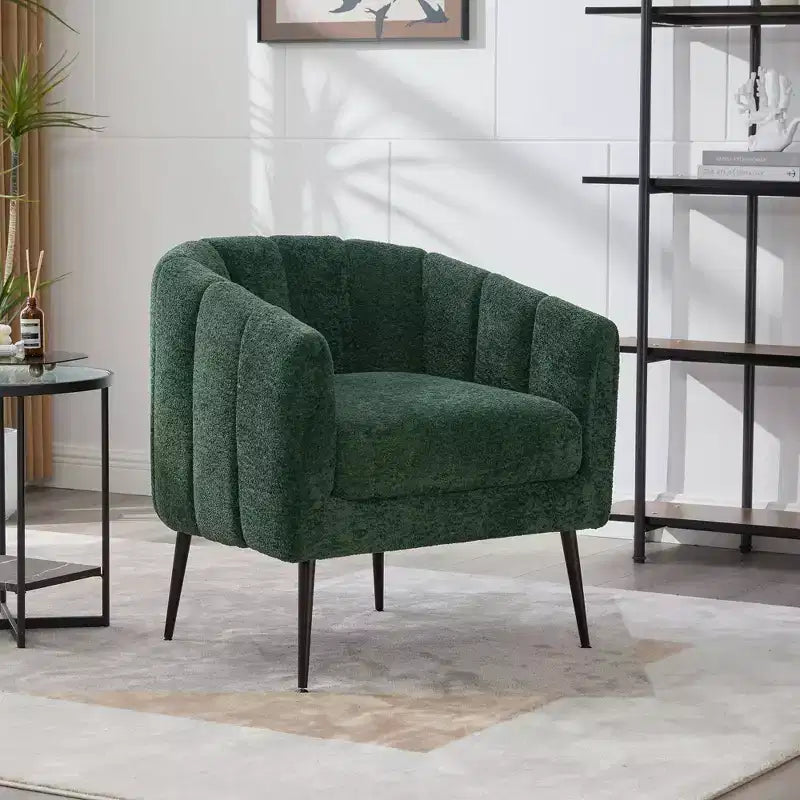 TUYOHW 30 Poltrona accent moderna con schienale trapuntato a canali, poltrona relax imbottita con gambe in metallo, comoda poltrona per soggiorno, camera da letto