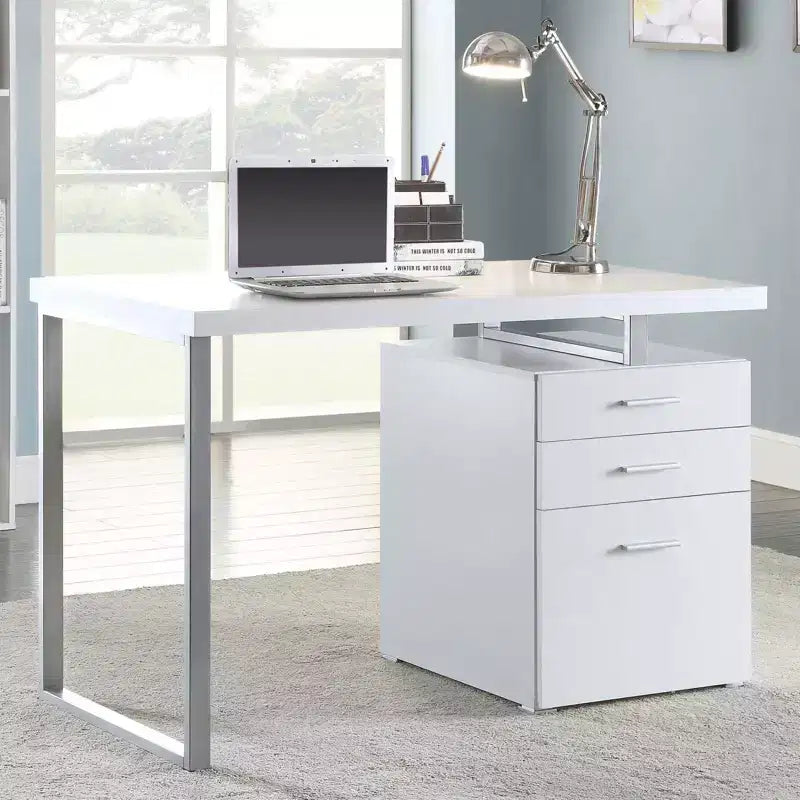 TUYOHW 3-Drawer Reversible Office Desk,Computer Desk with File Cabinet,Metal Legs,47.25 Modern Writing Desk for Home Office,Study,Bedroom,White