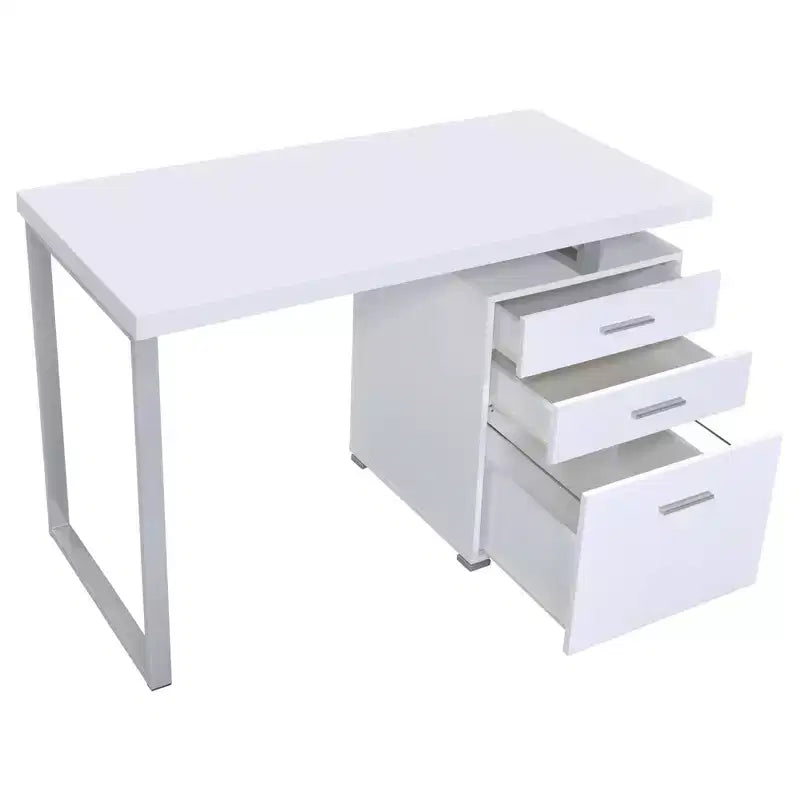 TUYOHW Bureau réversible 3 tiroirs, bureau d'ordinateur avec classeur, pieds en métal, 120 cm, bureau d'écriture moderne pour bureau à domicile, étude, chambre à coucher, blanc