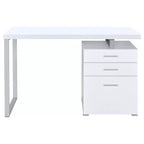 TUYOHW Bureau réversible 3 tiroirs, bureau d'ordinateur avec classeur, pieds en métal, 120 cm, bureau d'écriture moderne pour bureau à domicile, étude, chambre à coucher, blanc