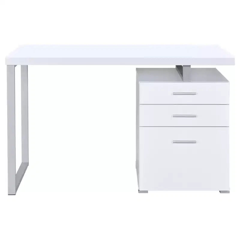 TUYOHW Bureau réversible 3 tiroirs, bureau d'ordinateur avec classeur, pieds en métal, 120 cm, bureau d'écriture moderne pour bureau à domicile, étude, chambre à coucher, blanc