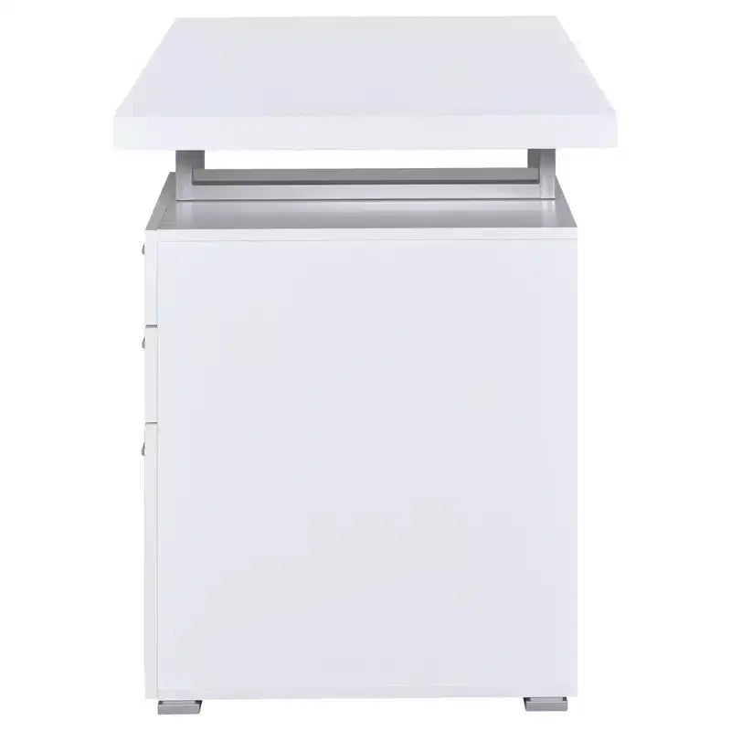 TUYOHW Bureau réversible 3 tiroirs, bureau d'ordinateur avec classeur, pieds en métal, 120 cm, bureau d'écriture moderne pour bureau à domicile, étude, chambre à coucher, blanc