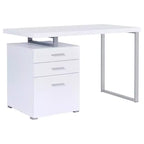 TUYOHW Bureau réversible 3 tiroirs, bureau d'ordinateur avec classeur, pieds en métal, 120 cm, bureau d'écriture moderne pour bureau à domicile, étude, chambre à coucher, blanc