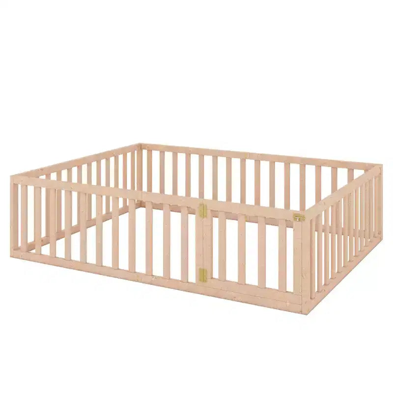 Luxystar Letto a Pavimento Queen Size in Legno con Recinzione e Porta