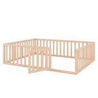 Luxystar Letto a Pavimento Queen Size in Legno con Recinzione e Porta