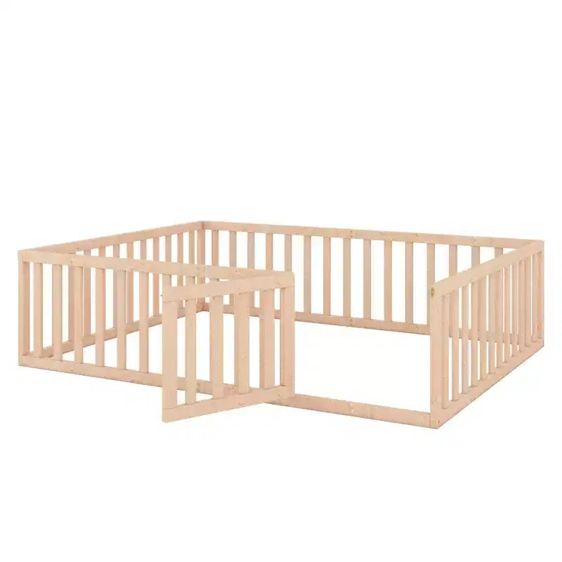 Luxystar Letto a Pavimento Queen Size in Legno con Recinzione e Porta