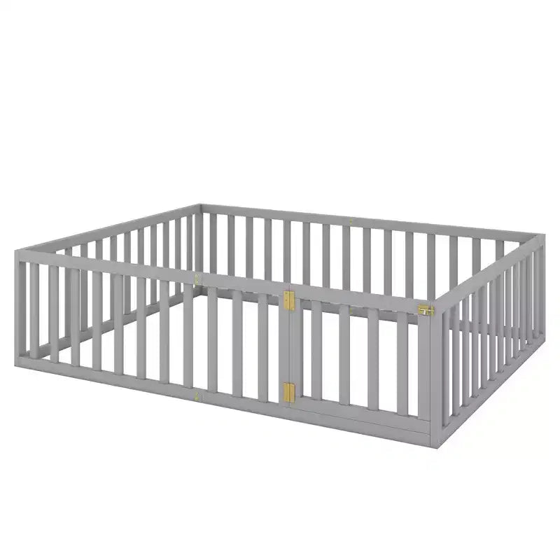 Luxystar Letto a Pavimento Queen Size in Legno con Recinzione e Porta