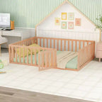 Luxystar Queen Size Wooden Floor Bed Frame with Fence and Door