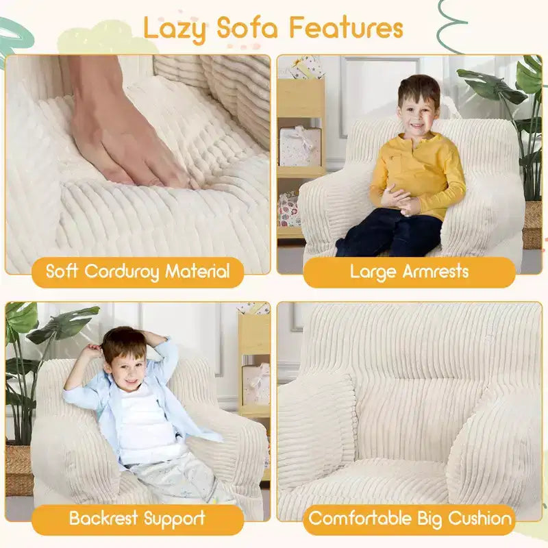 Pouf enfant avec motif ours fraise, canapé doux en velours côtelé pour tout-petits garçons et filles, siège confortable pour lire, jouer et faire la sieste