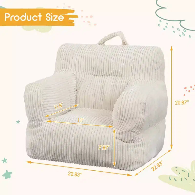 Pouf enfant avec motif ours fraise, canapé doux en velours côtelé pour tout-petits garçons et filles, siège confortable pour lire, jouer et faire la sieste