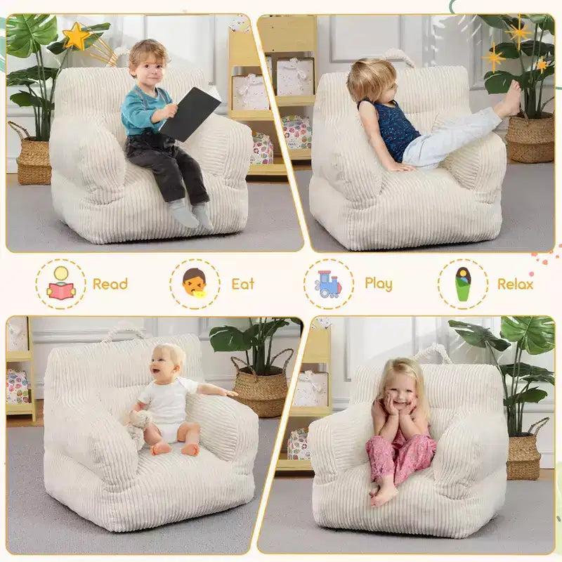 Pouf enfant avec motif ours fraise, canapé doux en velours côtelé pour tout-petits garçons et filles, siège confortable pour lire, jouer et faire la sieste