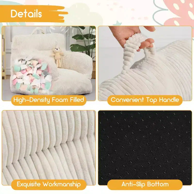 Pouf enfant avec motif ours fraise, canapé doux en velours côtelé pour tout-petits garçons et filles, siège confortable pour lire, jouer et faire la sieste