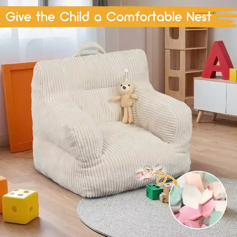 Pouf enfant avec motif ours fraise, canapé doux en velours côtelé pour tout-petits garçons et filles, siège confortable pour lire, jouer et faire la sieste