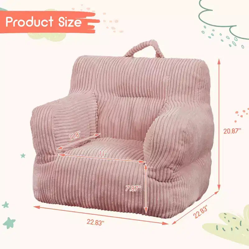 Pouf enfant avec motif ours fraise, canapé doux en velours côtelé pour tout-petits garçons et filles, siège confortable pour lire, jouer et faire la sieste