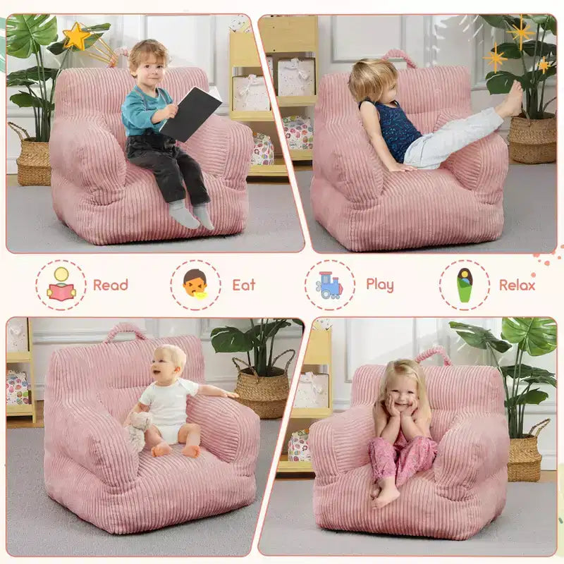 Pouf enfant avec motif ours fraise, canapé doux en velours côtelé pour tout-petits garçons et filles, siège confortable pour lire, jouer et faire la sieste
