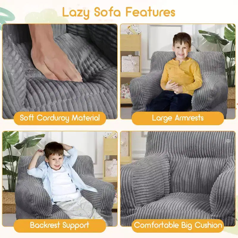 Pouf enfant avec motif ours fraise, canapé doux en velours côtelé pour tout-petits garçons et filles, siège confortable pour lire, jouer et faire la sieste