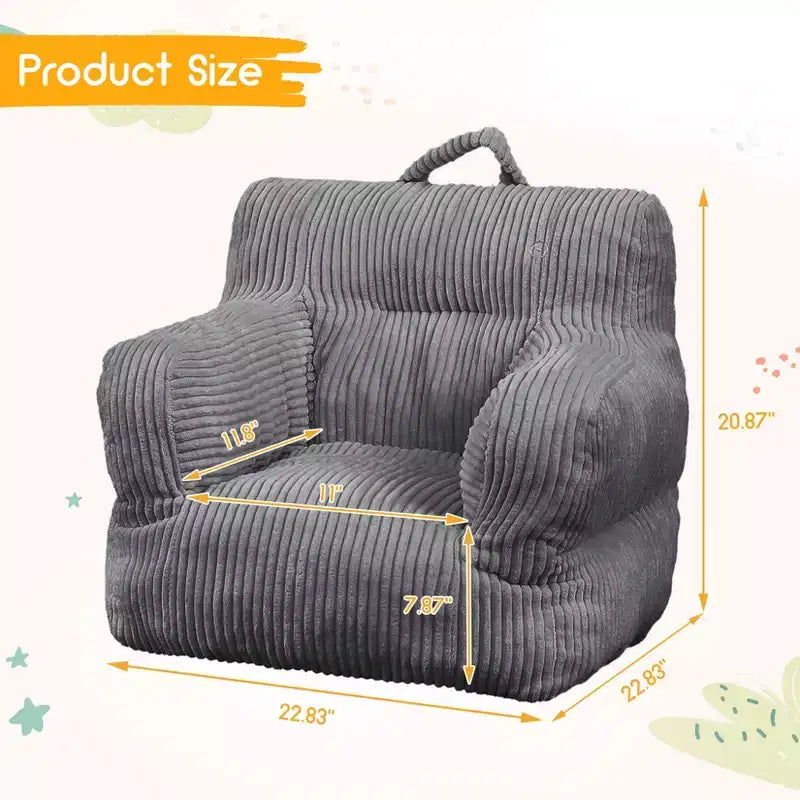 Pouf enfant avec motif ours fraise, canapé doux en velours côtelé pour tout-petits garçons et filles, siège confortable pour lire, jouer et faire la sieste
