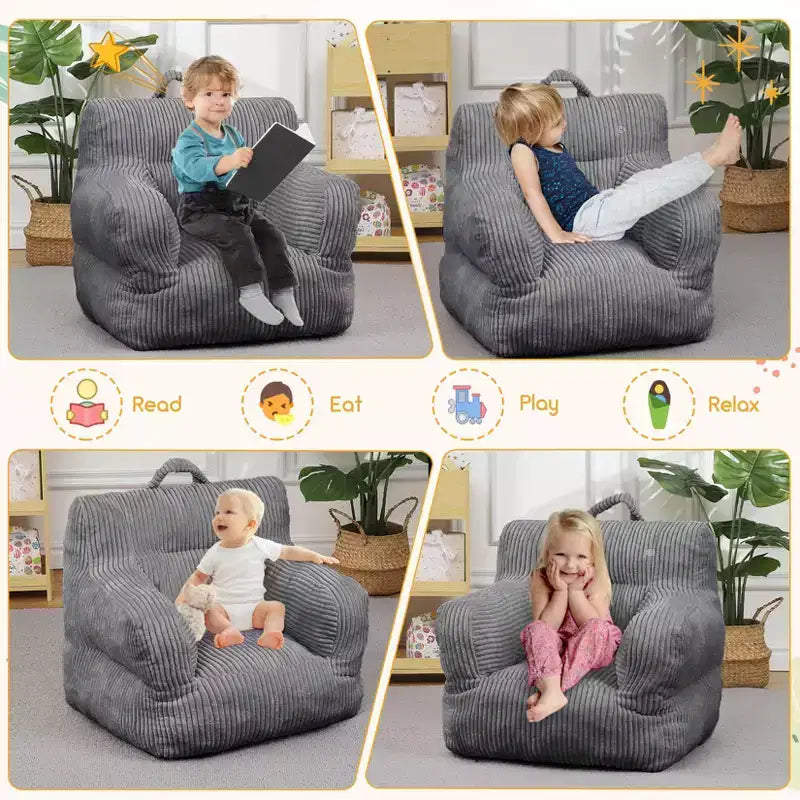 Pouf enfant avec motif ours fraise, canapé doux en velours côtelé pour tout-petits garçons et filles, siège confortable pour lire, jouer et faire la sieste