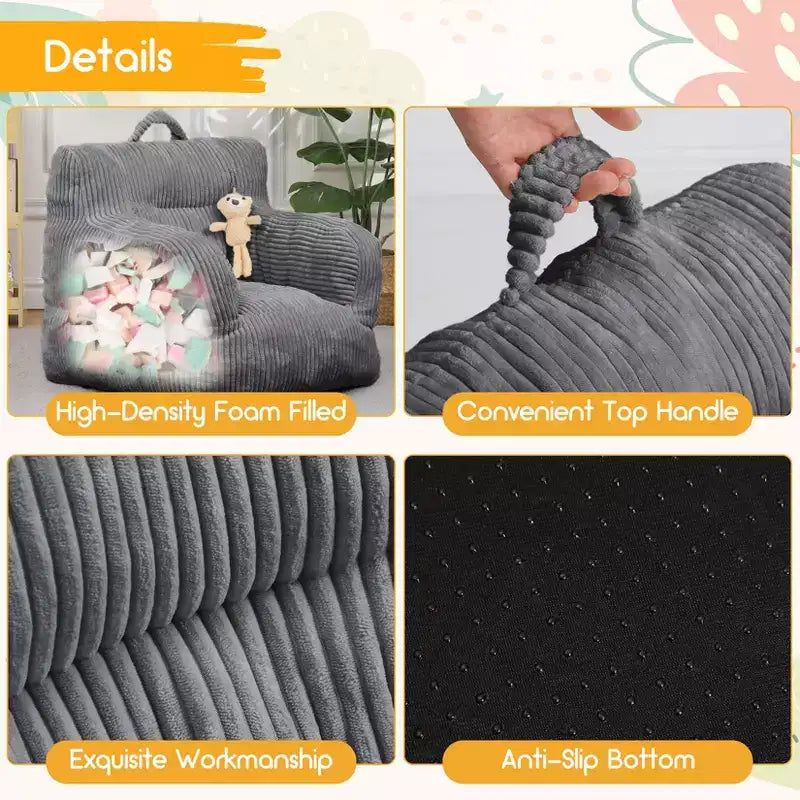Pouf enfant avec motif ours fraise, canapé doux en velours côtelé pour tout-petits garçons et filles, siège confortable pour lire, jouer et faire la sieste