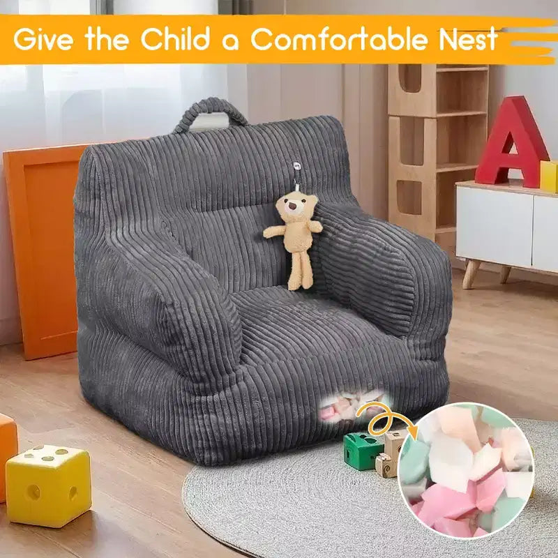 Pouf enfant avec motif ours fraise, canapé doux en velours côtelé pour tout-petits garçons et filles, siège confortable pour lire, jouer et faire la sieste