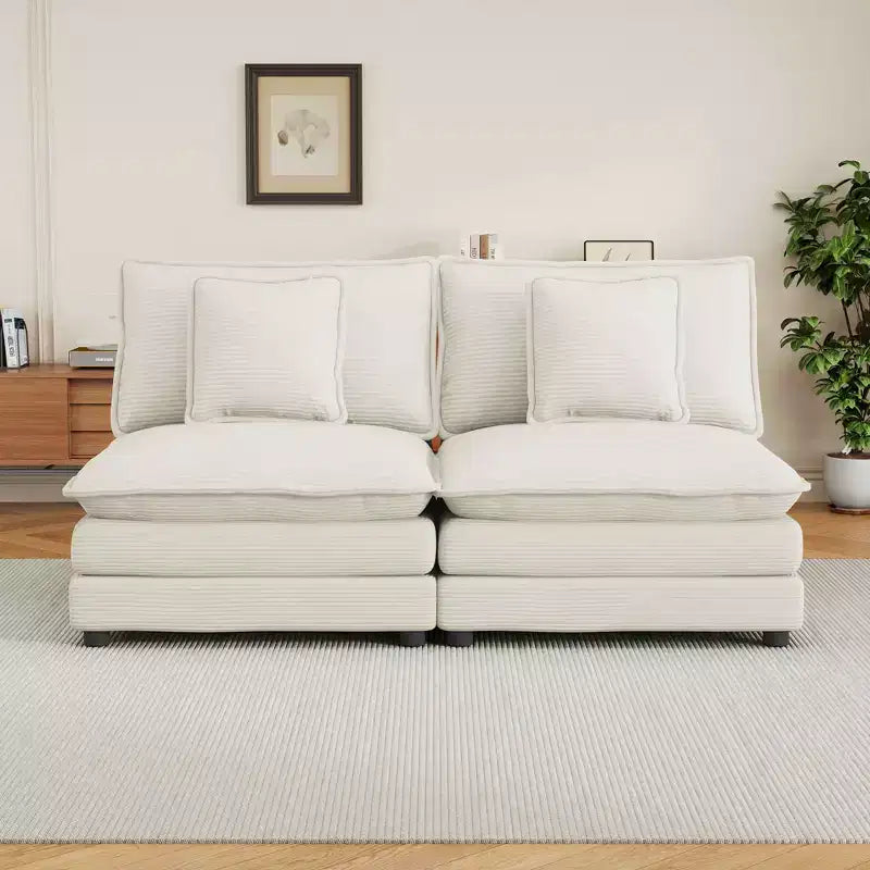 MAYEERTY 70.8 Modern Sofa Modular Sofa Upholstered Corduroy Sofa with Two Pillows for Living Room Beige