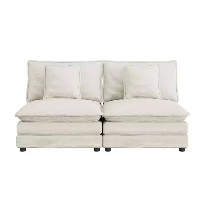 Divano moderno modulare MAYEERTY 70.8, imbottito in velluto a coste, con due cuscini, per soggiorno, beige