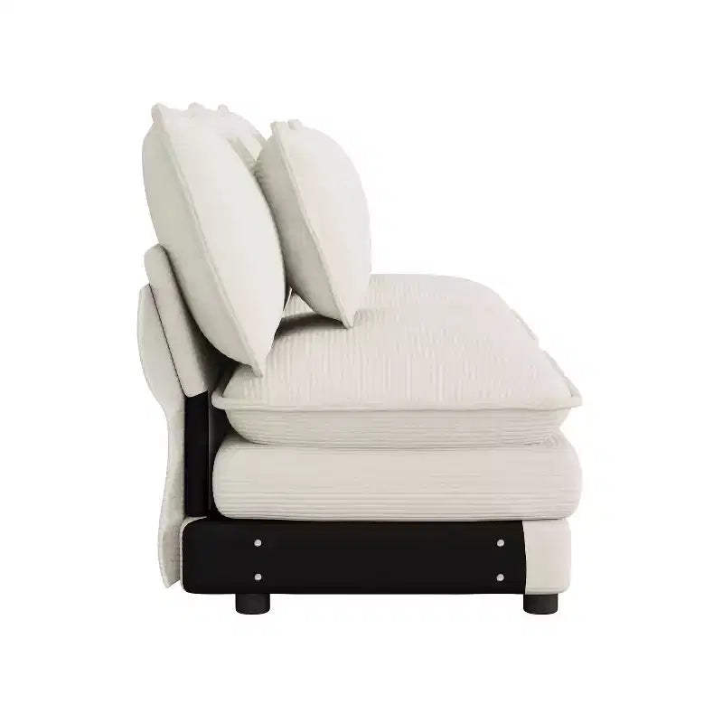 Divano moderno modulare MAYEERTY 70.8, imbottito in velluto a coste, con due cuscini, per soggiorno, beige