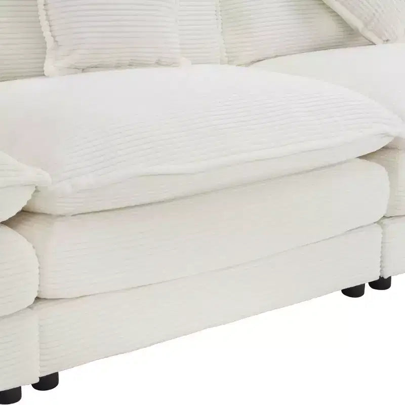 Divano moderno modulare MAYEERTY 70.8, imbottito in velluto a coste, con due cuscini, per soggiorno, beige