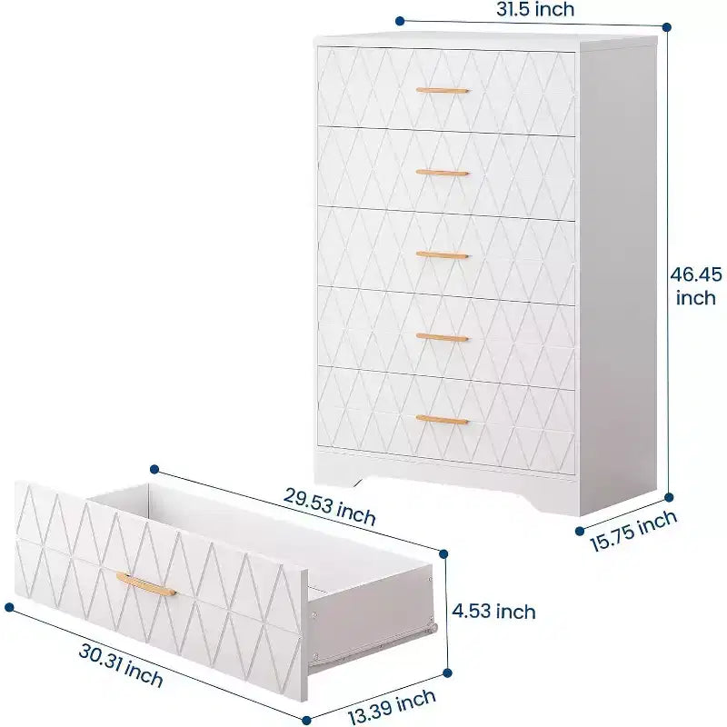 Cassettiera Alta a 5 Cassetti per Camera da Letto, Comodino Moderno per Armadio, Cassettiera in Legno, Mobiletto Contenitore e Organizzatore in Legno