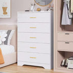 Cassettiera Alta a 5 Cassetti per Camera da Letto, Comodino Moderno per Armadio, Cassettiera in Legno, Mobiletto Contenitore e Organizzatore in Legno