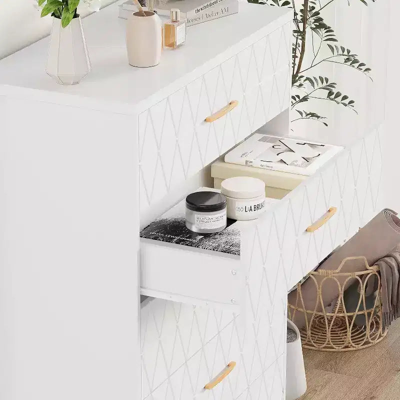 Cassettiera Alta a 5 Cassetti per Camera da Letto, Comodino Moderno per Armadio, Cassettiera in Legno, Mobiletto Contenitore e Organizzatore in Legno