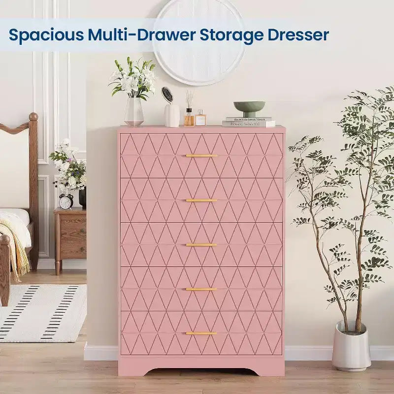 Cassettiera Alta a 5 Cassetti per Camera da Letto, Comodino Moderno per Armadio, Cassettiera in Legno, Mobiletto Contenitore e Organizzatore in Legno