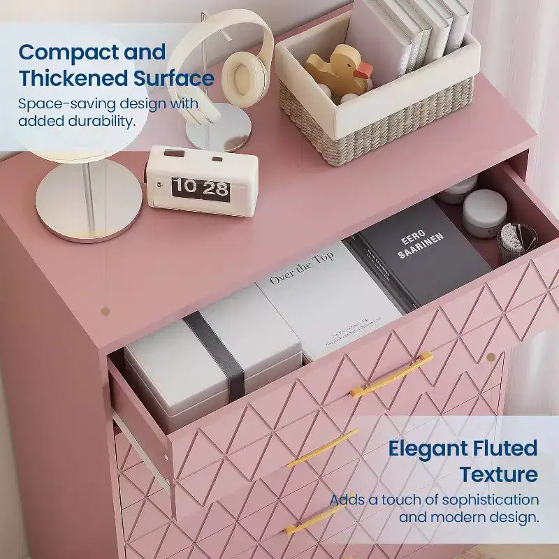 Cassettiera Alta a 5 Cassetti per Camera da Letto, Comodino Moderno per Armadio, Cassettiera in Legno, Mobiletto Contenitore e Organizzatore in Legno