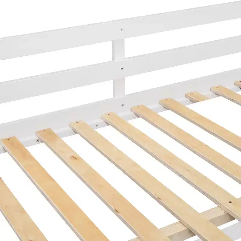 JVNOXK letto a castello bianco da 92 pollici con materassi full-size su entrambi i livelli, dotato di 4 cassetti e 3 ripiani, struttura in legno massello di pino con MDF
