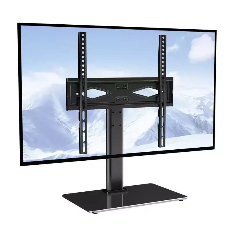 Height Adjustable Swivel TV Stand Mount for 32-55 Inch TVs with Tempered Glass Base