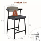 Lot de 2 tabourets de bar hauteur comptoir avec accoudoirs et repose-pieds - Dossier en bois et assise rembourrée pour îlot de cuisine