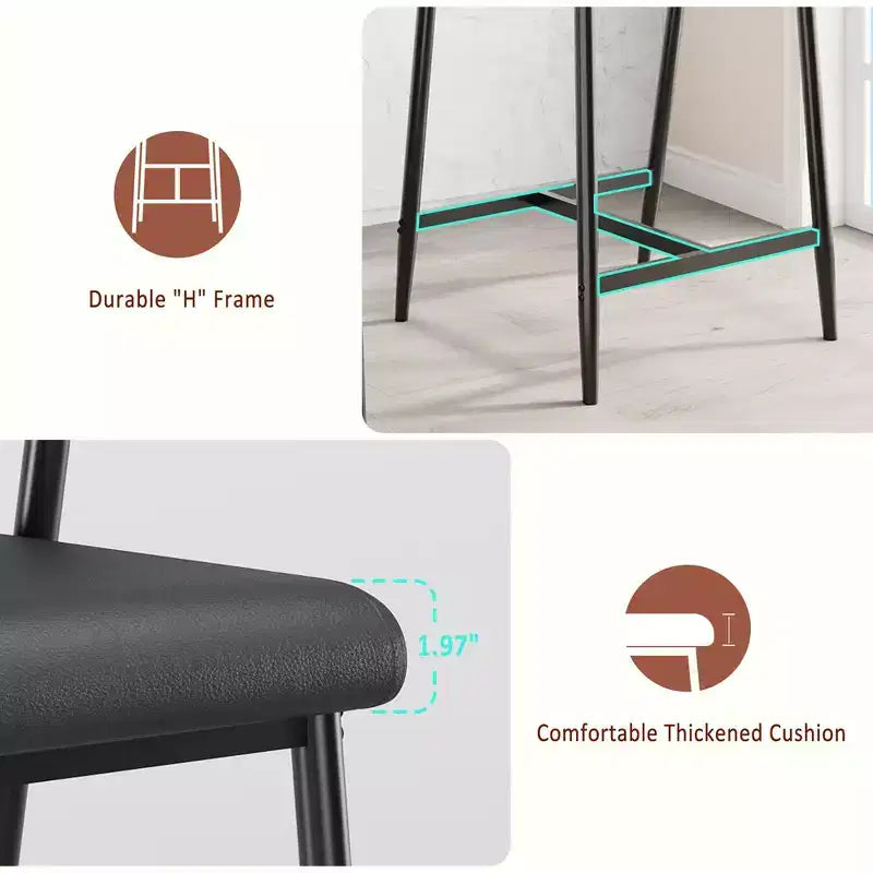 Lot de 2 tabourets de bar hauteur comptoir avec accoudoirs et repose-pieds - Dossier en bois et assise rembourrée pour îlot de cuisine