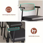 Lot de 2 tabourets de bar hauteur comptoir avec accoudoirs et repose-pieds - Dossier en bois et assise rembourrée pour îlot de cuisine